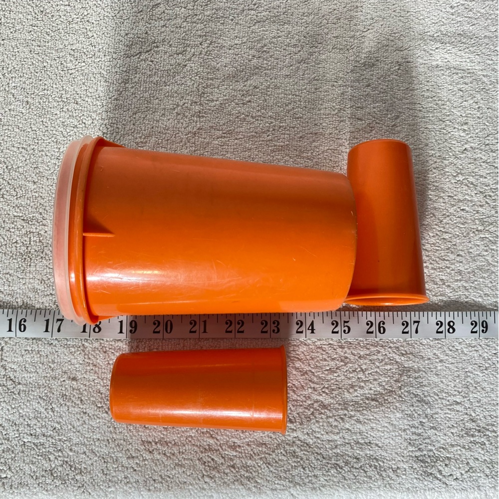 Vintage Tupperware Orange Handolier Plastic Storage Canister W Lid & 2 Cups Set - Picture 11 of 11